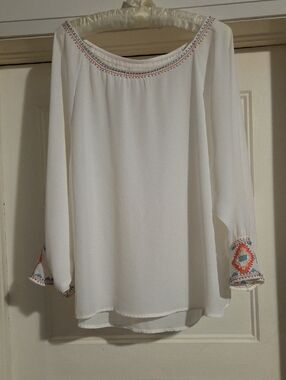 White Embroidered Boho Peasant Blouse